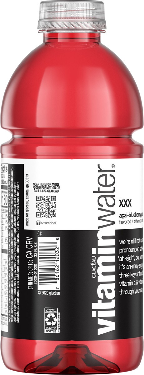 slide 7 of 9, Vitaminwater Xxx, Electrolyte Enhanced Water W/ Vitamins, Açai-Blueberry-Pomegranate Drink, 32 Fl Oz, 32 oz