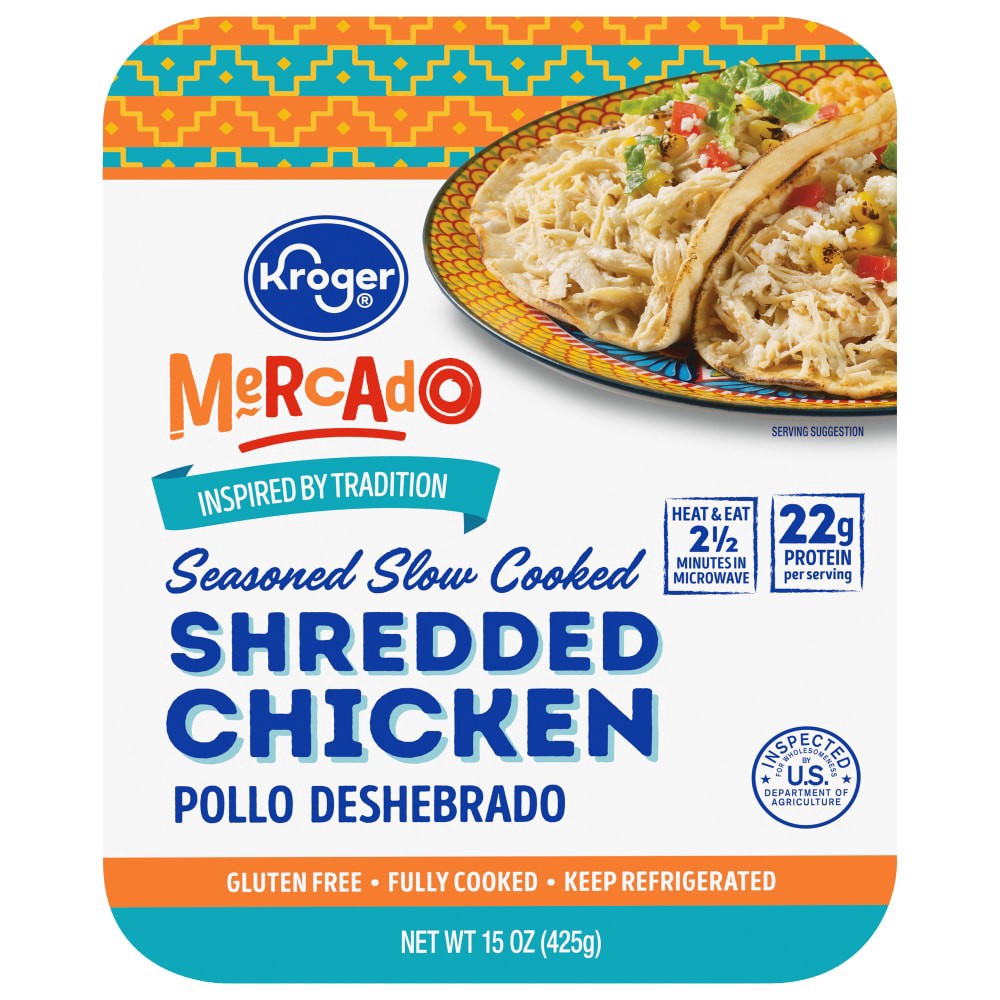 slide 1 of 4, Kroger Mercado Seasoned Slow Cooked Shredded Chicken, 15 oz
