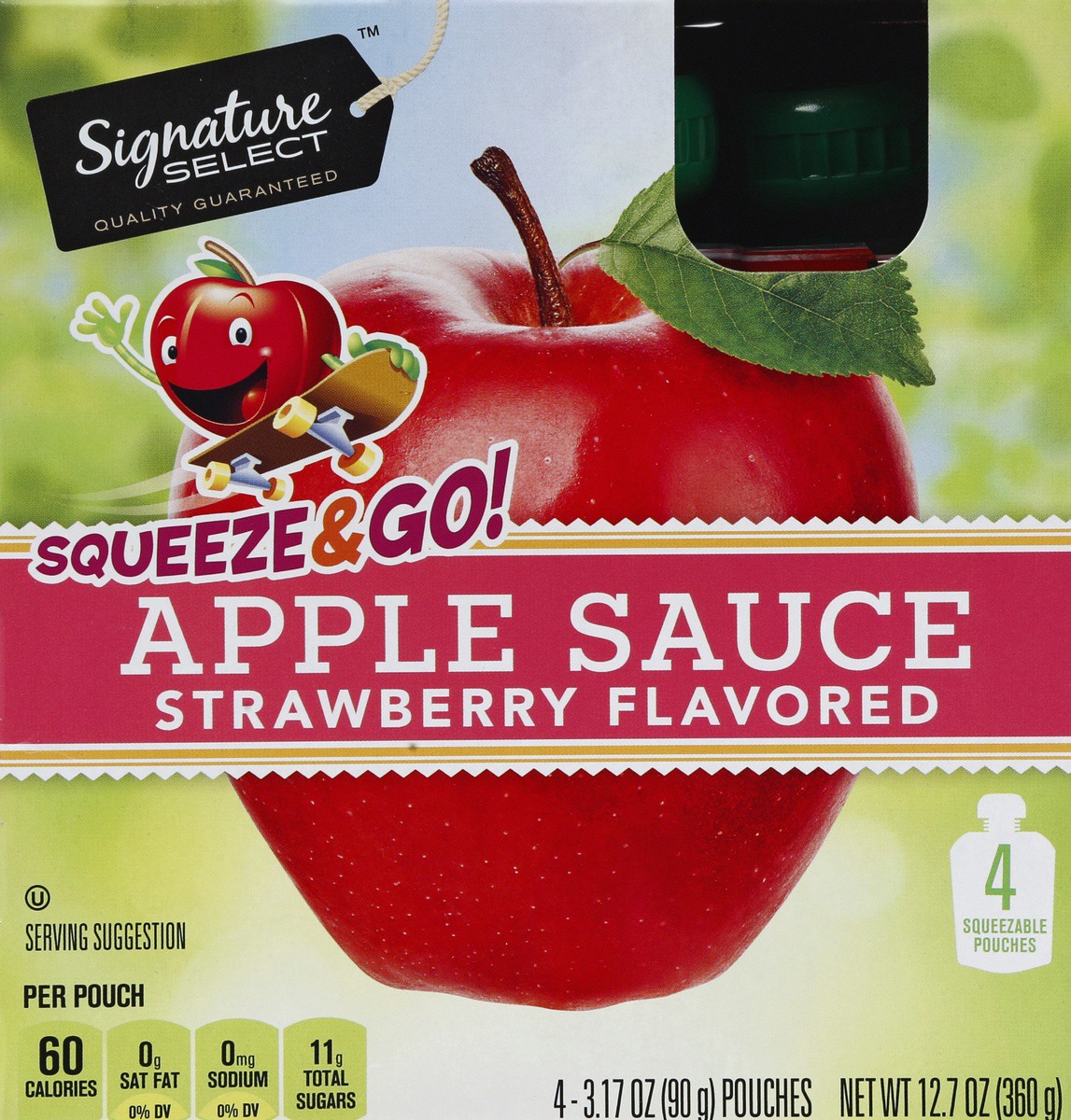 slide 3 of 5, Signature Select Apple Sauce Squeeze & Go Apple Strawberry Pouches, 4 ct; 3.17 oz