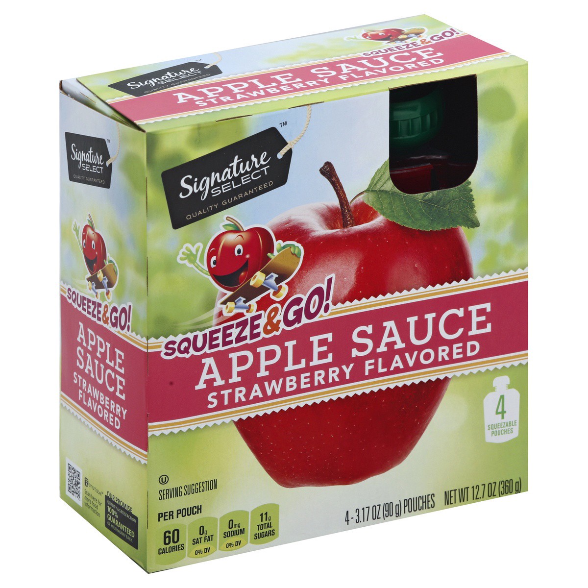 slide 1 of 5, Signature Select Apple Sauce Squeeze & Go Apple Strawberry Pouches, 4 ct; 3.17 oz