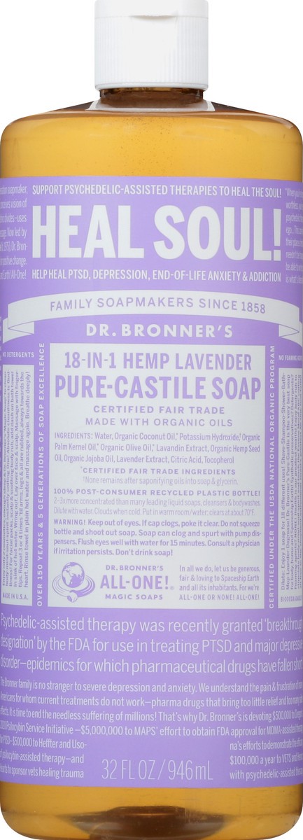 slide 6 of 9, Dr. Bronner's 18-in-1 Hemp Lavender Pure-Castile Soap 32 oz, 32 oz
