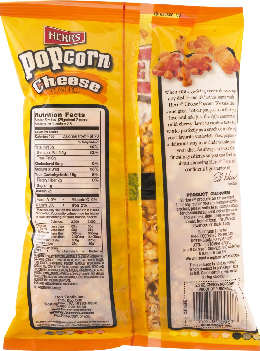 slide 9 of 9, Herr's Popcorn, Cheese Flavored, 3 oz