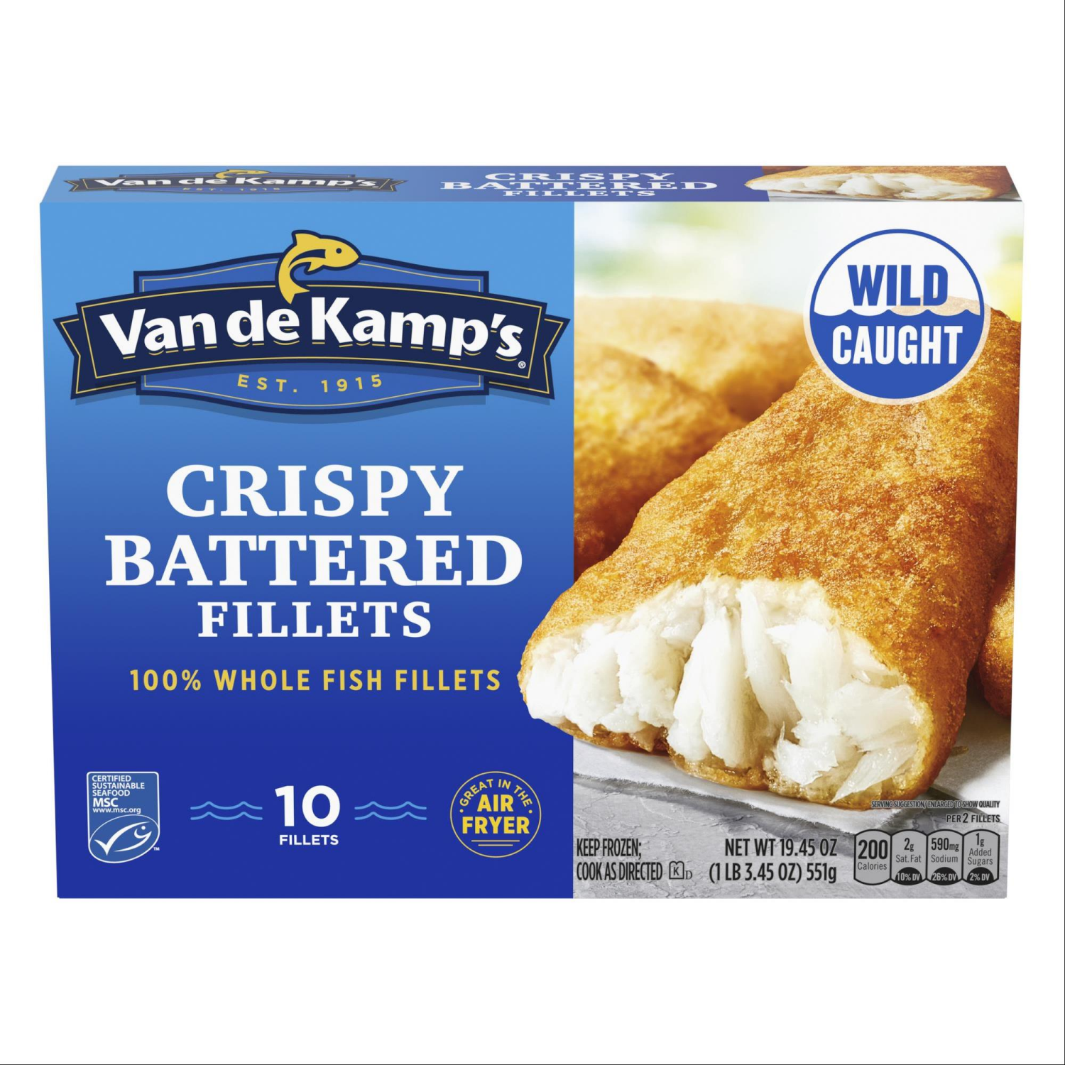slide 1 of 7, Van de Kamp's Crispy Battered 100% Whole Fish Fillets, Frozen, 19.45 oz. 10-Count, 10 ct