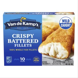 Van de Kamp's Crispy Battered 100% Whole Fish Fillets, Frozen, 19.45 oz. 10-Count
