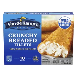 Van de Kamp's Crunchy Breaded 100% Whole Fish Fillets, Frozen, 19 oz. 10-Count
