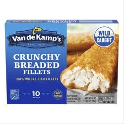 Van de Kamp's Crunchy Breaded 100% Whole Fish Fillets, Frozen, 19 oz. 10-Count