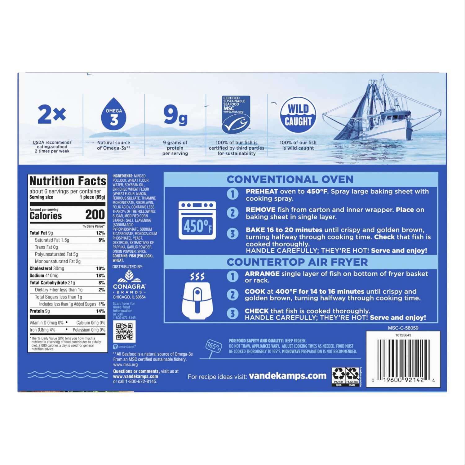 slide 2 of 7, Van de Kamp's Crunchy Breaded Fish for Sandwiches, 6 Fillets, 18 oz, 6 ct