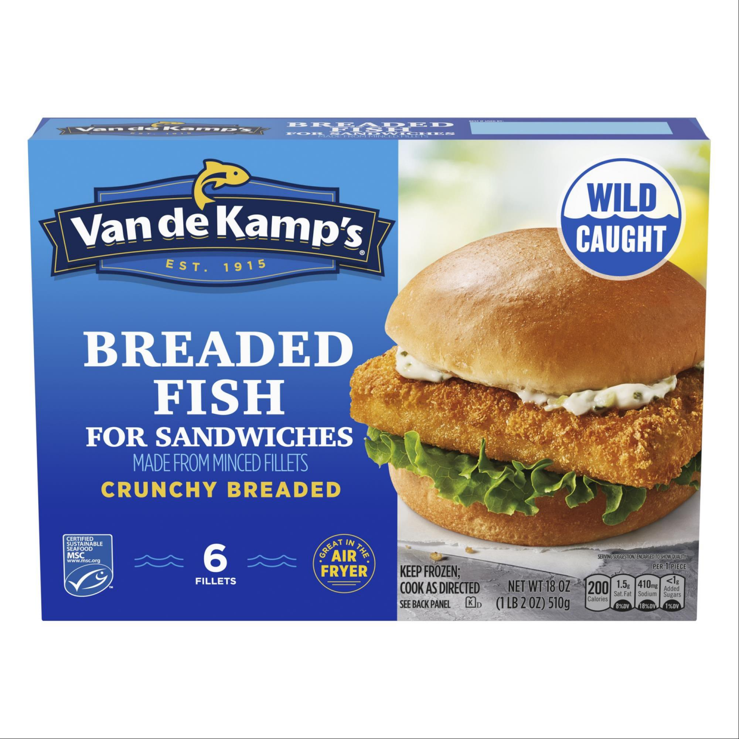 slide 1 of 7, Van de Kamp's Crunchy Breaded Fish for Sandwiches, 6 Fillets, 18 oz, 6 ct