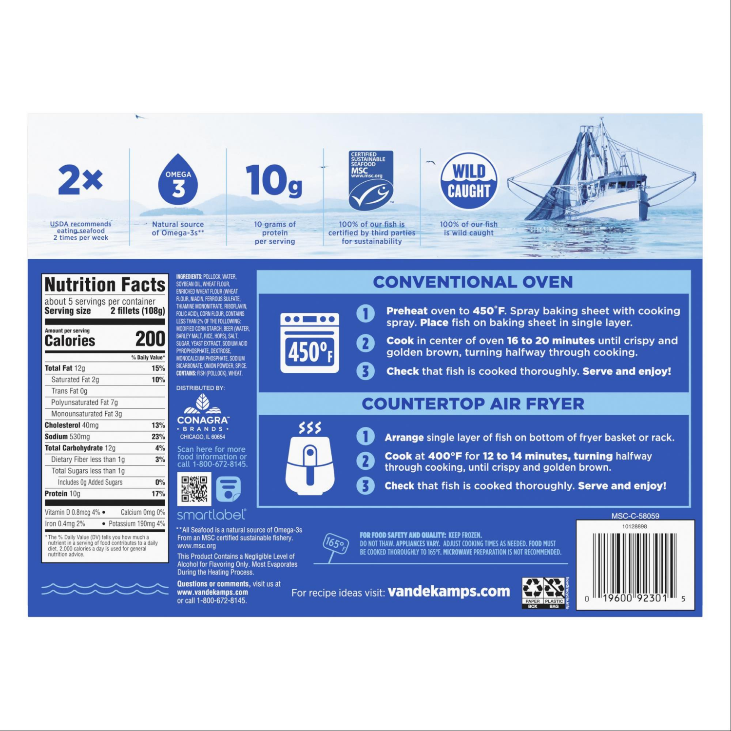 slide 2 of 6, Van de Kamp's Beer Battered Fish Fillets 10 ea, 10 ct
