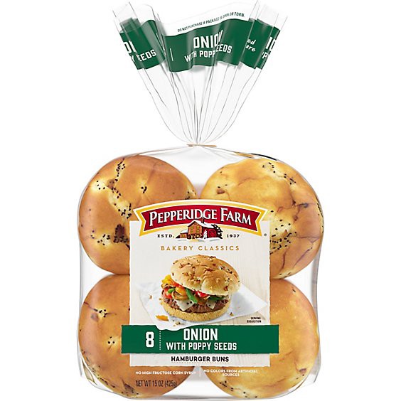 slide 1 of 11, Pepperidge Farm Bakery Classics Onion With Poppy Seeds Hamburger Buns - 15 Oz, 15 oz
