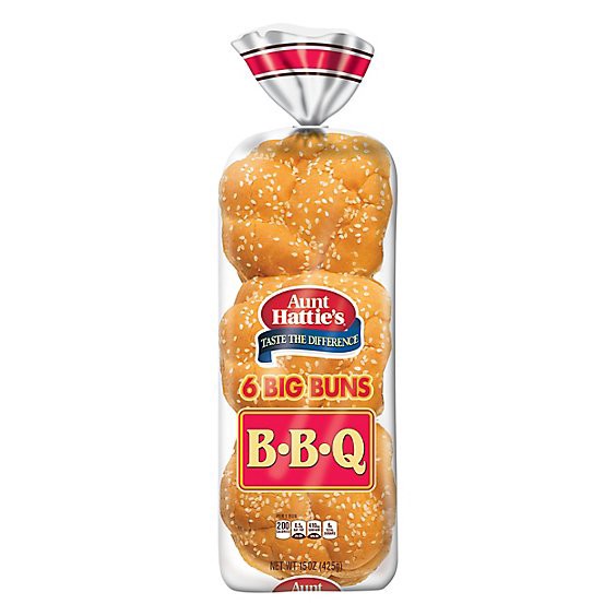 slide 1 of 10, Aunt Hattie's Big Bbq Buns Sesame Seed Hamburger Bbq Buns - 6 Count, 15 oz