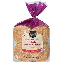 Signature Select Buns Hambuger Enriched Sesame Giant 8 Count - 18.5 Oz