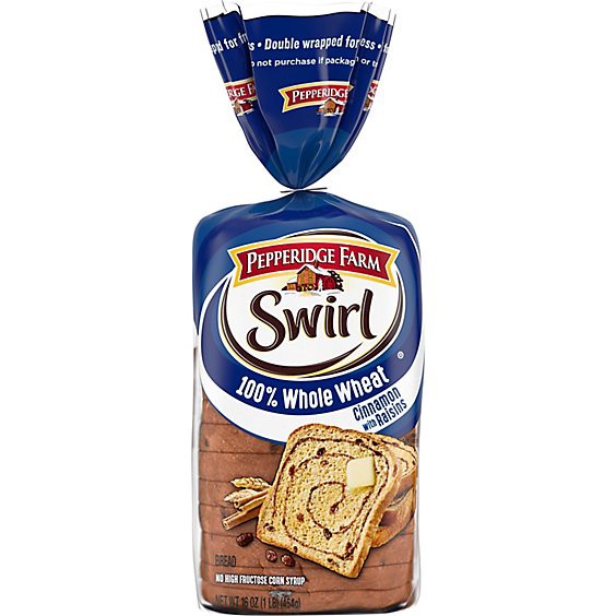 slide 1 of 1, Pepperidge Farm Swirl 100% Whole Wheat Cinnamon With Raisins Swirl Bread - 16 Oz, 16 oz