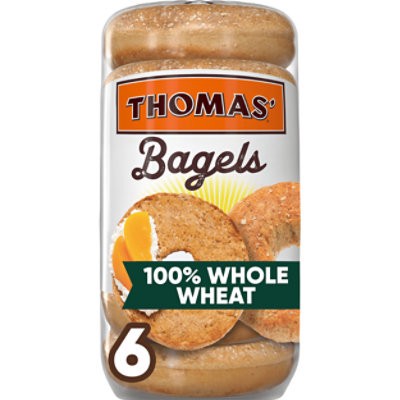 slide 1 of 1, Thomas' 100% Whole Wheat Bagels 6 Count - 20 Oz, 20 oz
