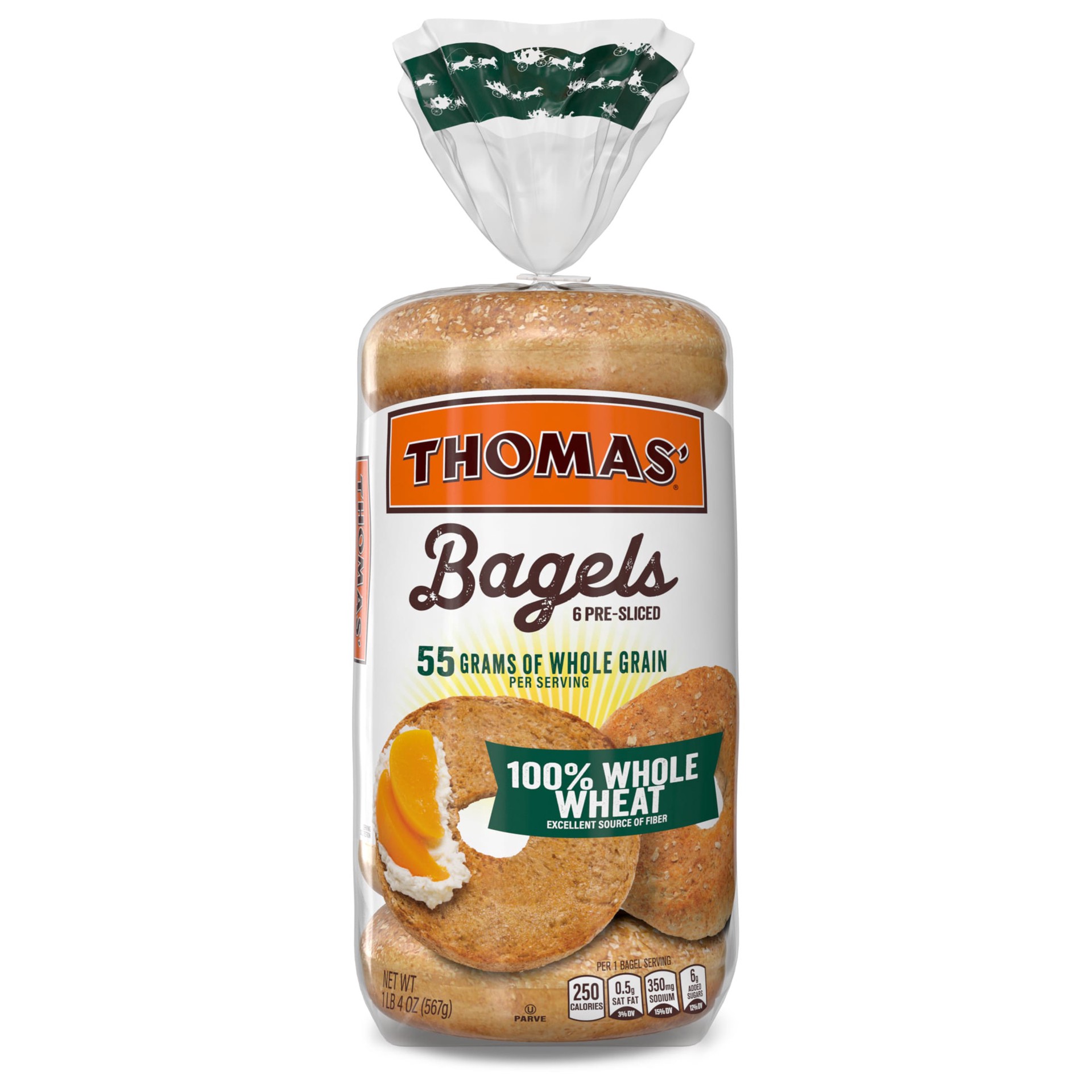 slide 5 of 5, Thomas' 100% Whole Wheat Bagels 6 Count - 20 Oz, 20 oz