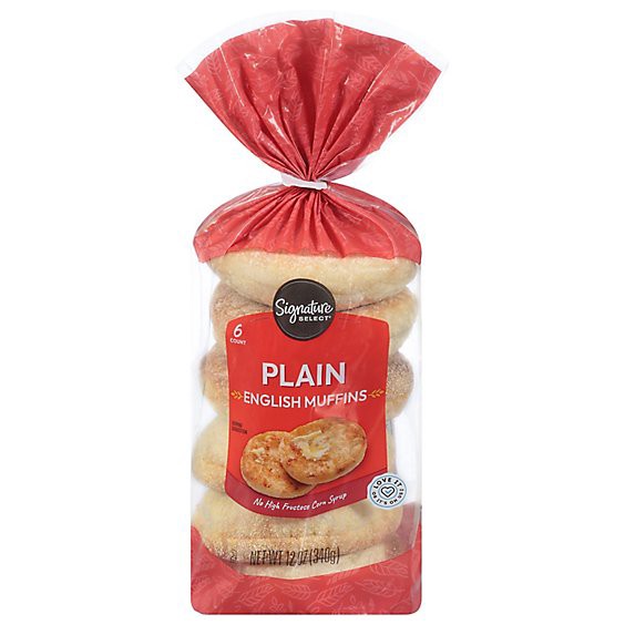 slide 1 of 1, Signature Select Plain English Muffins - 6 Count, 12 oz