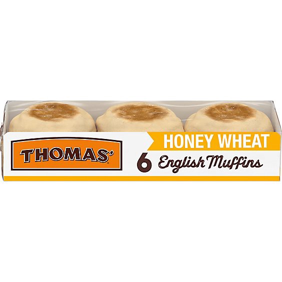 slide 1 of 5, Thomas' Honey Wheat English Muffin 6 Count - 12 Oz, 12 oz