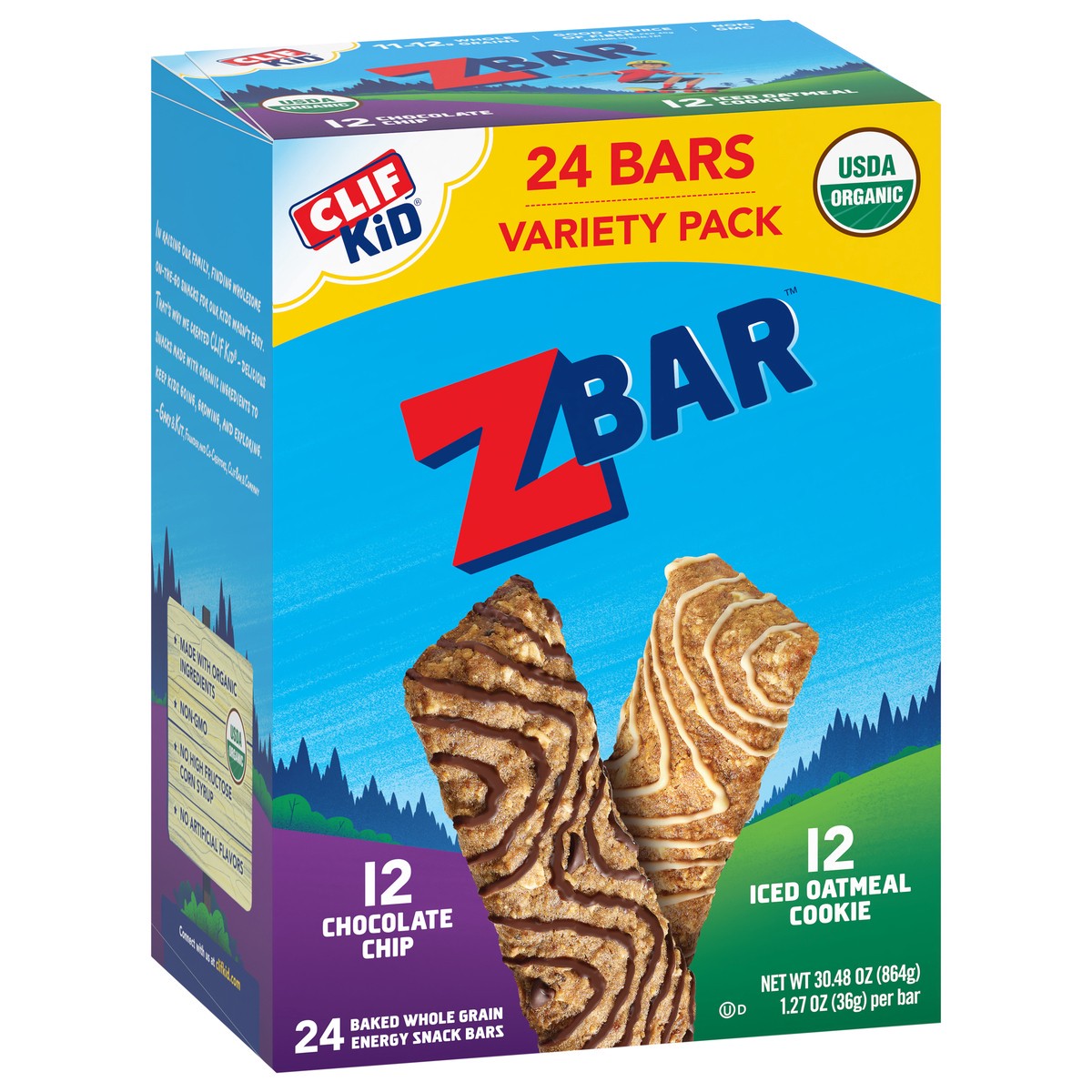 slide 5 of 9, Zbar - Chocolate Chip and Iced Oatmeal Cookie - Variety Pack - Soft Baked Whole Grain Snack Bars - USDA Organic - Non-GMO - Plant-Based - 1.27 oz. (24 Count), 30.48 oz