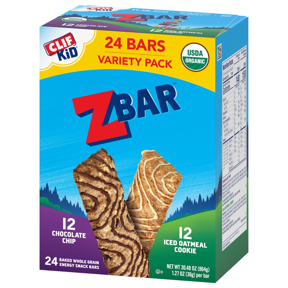slide 6 of 9, Zbar - Chocolate Chip and Iced Oatmeal Cookie - Variety Pack - Soft Baked Whole Grain Snack Bars - USDA Organic - Non-GMO - Plant-Based - 1.27 oz. (24 Count), 30.48 oz