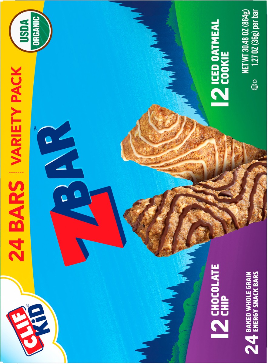 slide 7 of 9, Zbar - Chocolate Chip and Iced Oatmeal Cookie - Variety Pack - Soft Baked Whole Grain Snack Bars - USDA Organic - Non-GMO - Plant-Based - 1.27 oz. (24 Count), 30.48 oz