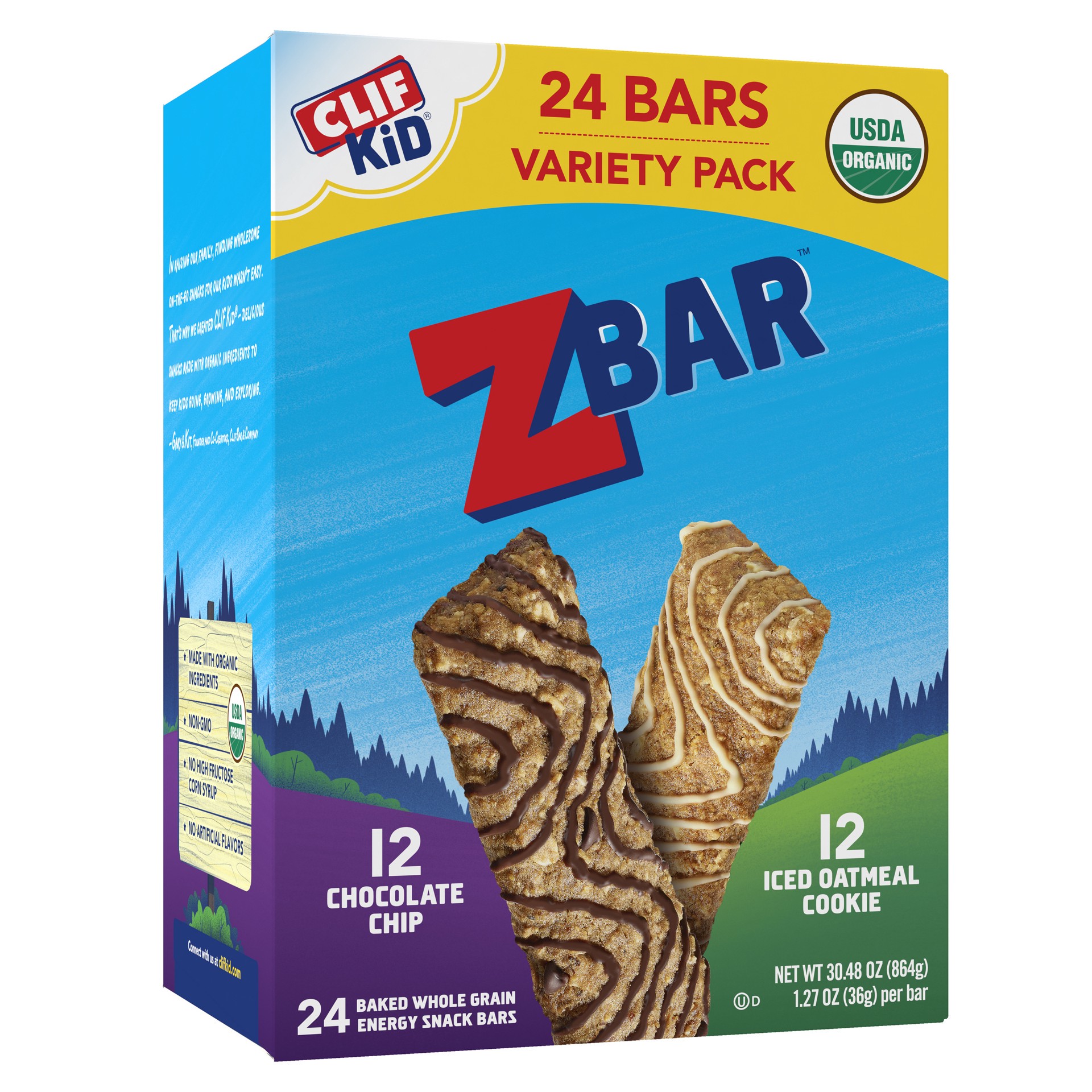 slide 1 of 9, Zbar - Chocolate Chip and Iced Oatmeal Cookie - Variety Pack - Soft Baked Whole Grain Snack Bars - USDA Organic - Non-GMO - Plant-Based - 1.27 oz. (24 Count), 30.48 oz