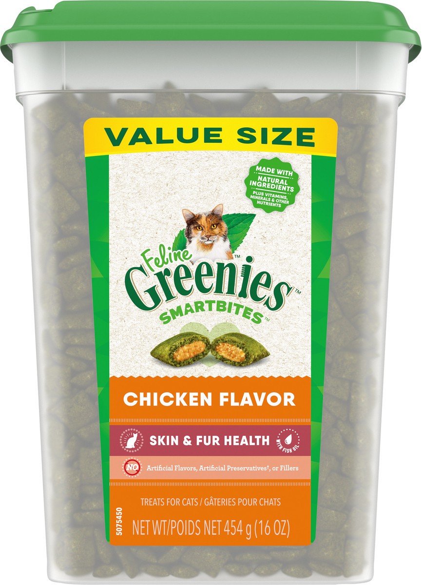 slide 8 of 9, Greenies Smartbites Skin & Fur Health Chicken Flavor Cat Treats Jumbo Size 16 oz, 16 oz