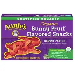 Annie's Organic Berry Patch Bunny Fruit Snacks, Gluten Free, 5 Pouches, 4 oz.