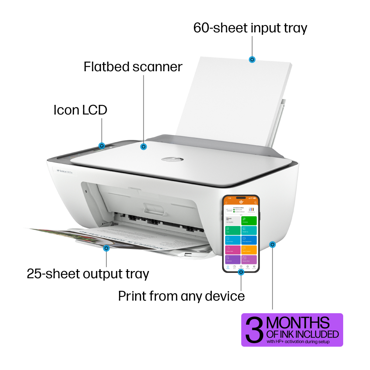 slide 4 of 8, HP Inc. HP DeskJet 2855e Wireless All-in-One Color Printer Scanner Copier with Instant Ink and HP+ (588S5A), 1 ct