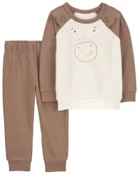 Carter's Toddler 2-Piece Moose Fuzzy Pullover & Fleece Pant Set Brown/Ivory 4T