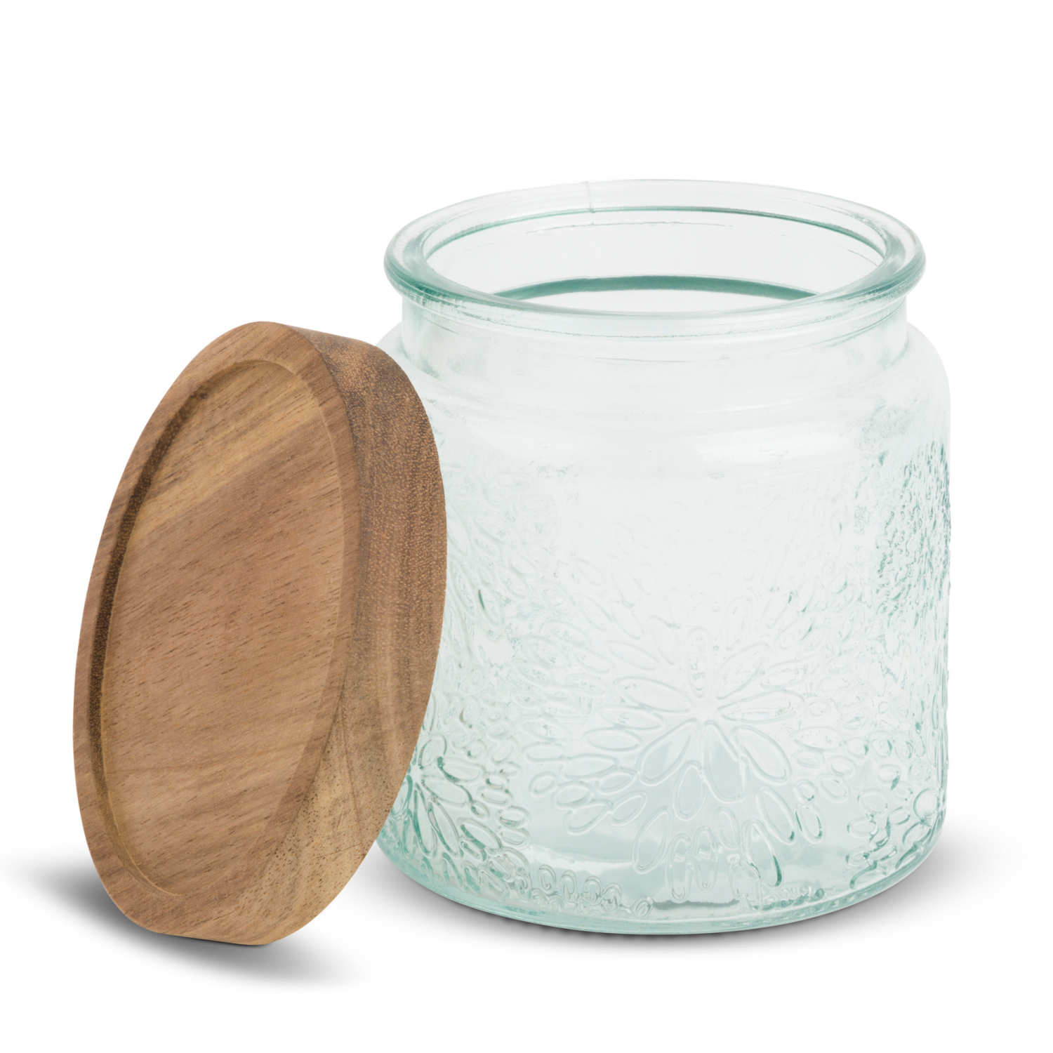 slide 3 of 3, CORE BAMBOO Core Acacia Lid Canister Glass Daisy Ripple 16.9oz, 16.9 oz