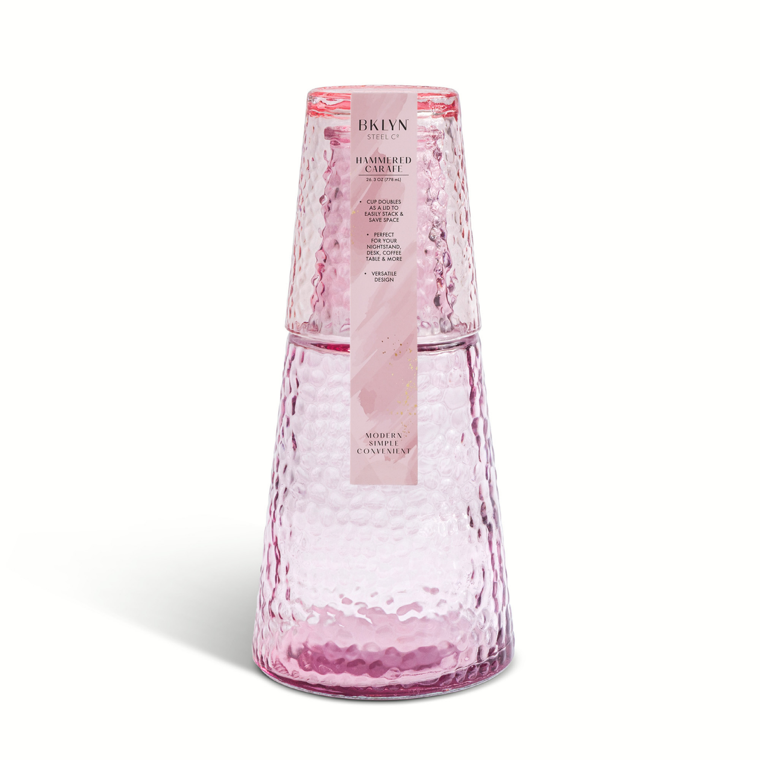 slide 1 of 3, Core Bamboo Bklyn Steel Hammered Carafe Glass Rose 26.3Oz, 26.3 oz