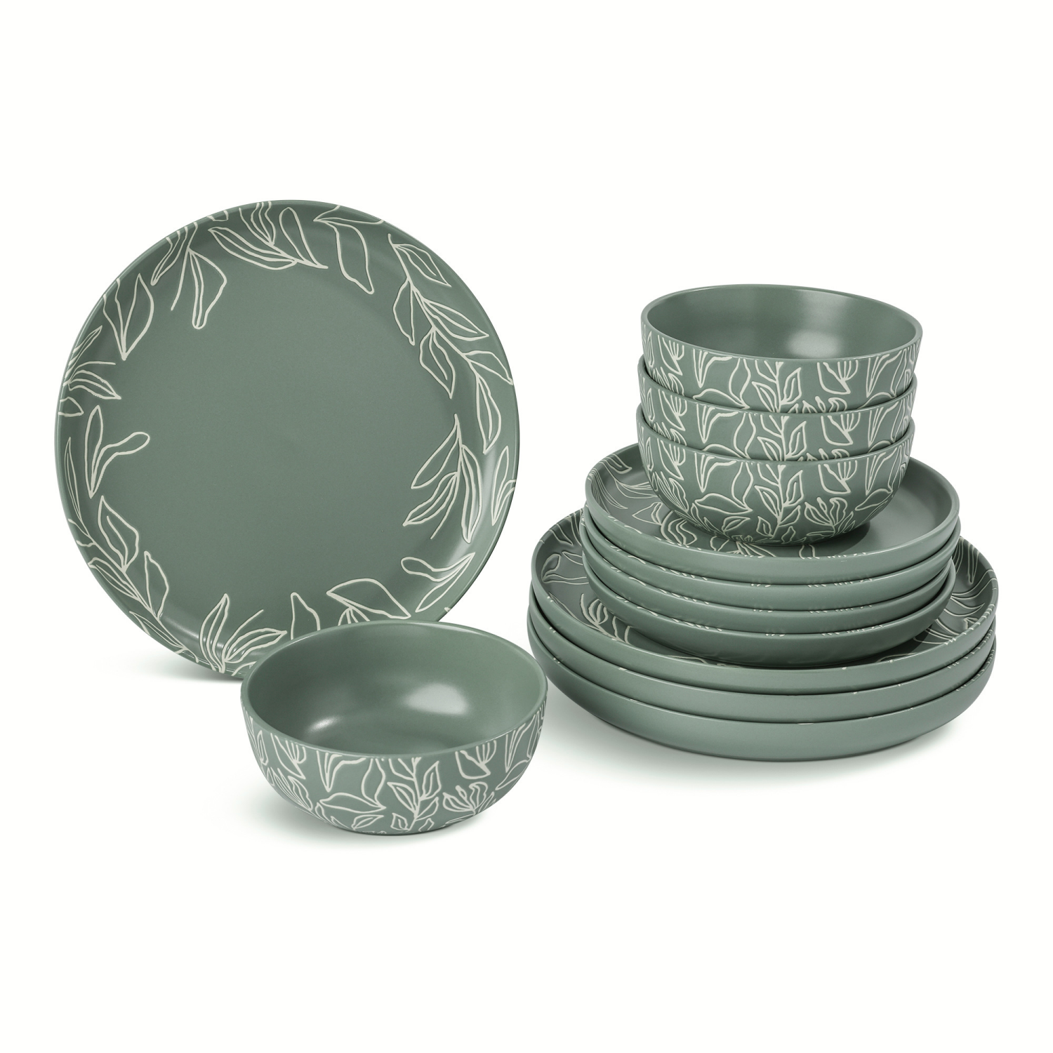 slide 2 of 2, Core Bamboo Bklyn Steel Stoneware Dinnerware Set Green/White 12Pc, 12 ct