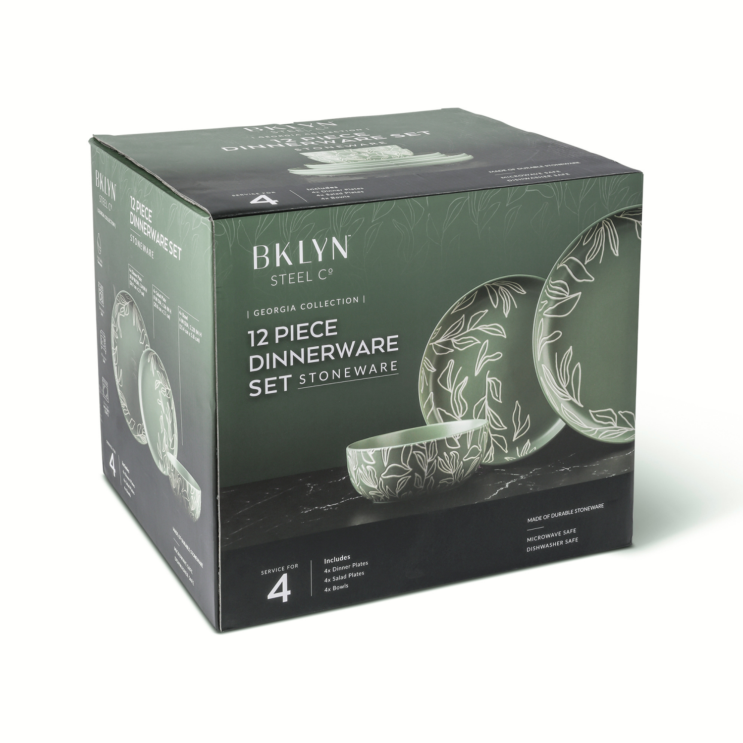 slide 1 of 2, Core Bamboo Bklyn Steel Stoneware Dinnerware Set Green/White 12Pc, 12 ct