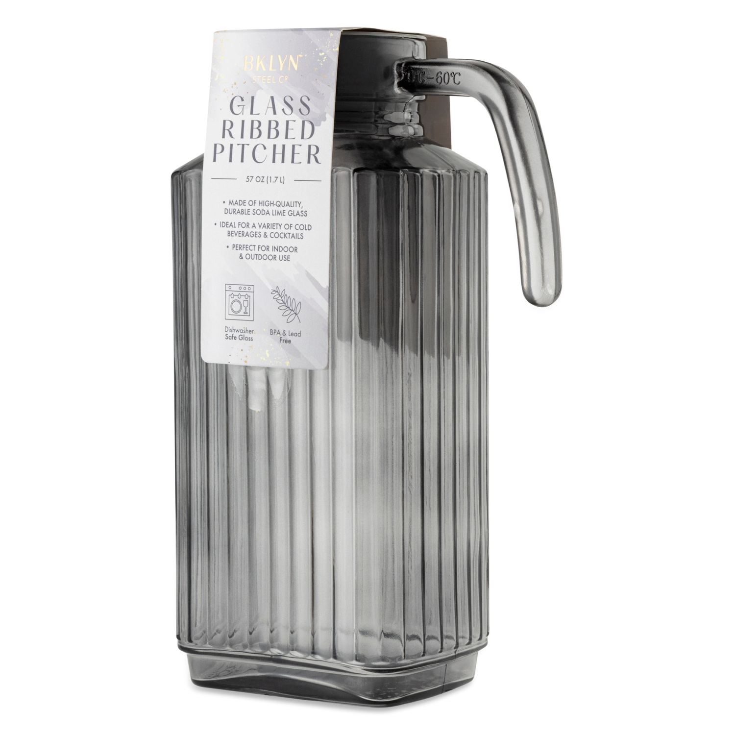 slide 3 of 4, Core Bamboo Bklyn Steel Ribbed Pitcher Glass Smoke 57Oz, 57 oz