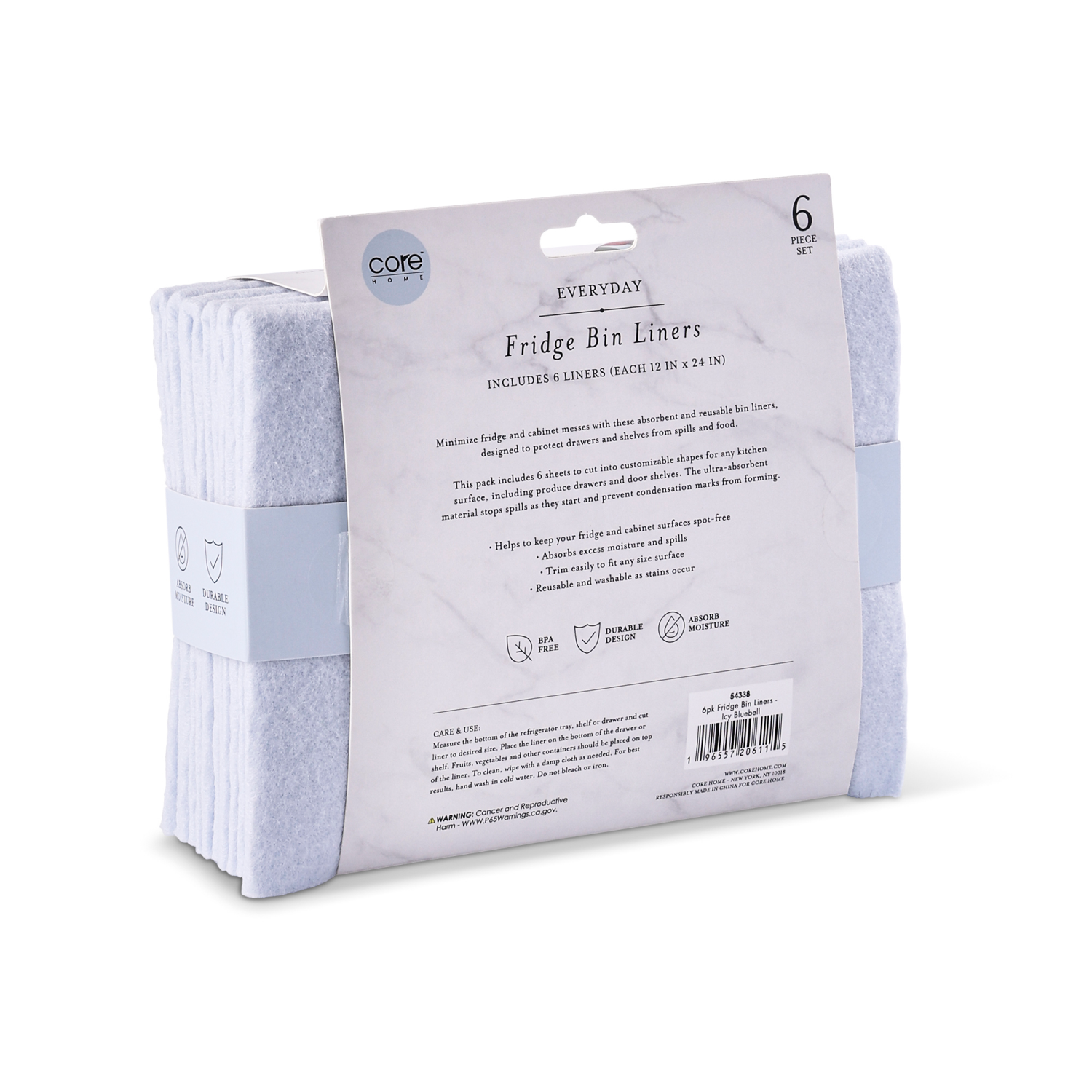 slide 2 of 2, Core Bamboo Core Fridge Bin Liners 6Pc Icy Blue, 6 ct