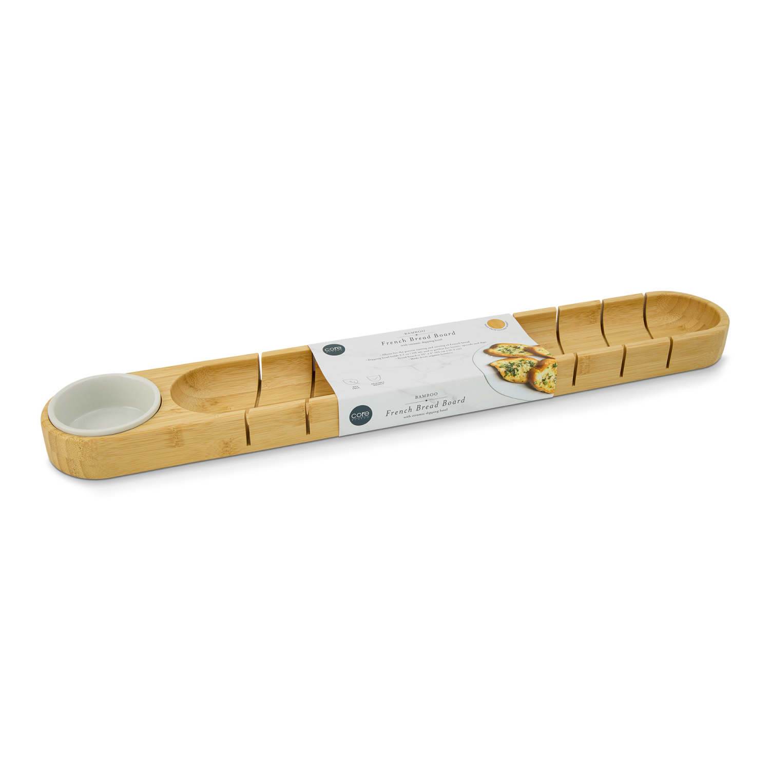 slide 1 of 3, CORE BAMBOO Core Kitchen French Bread Board with Dipping Bowl, 1 ct