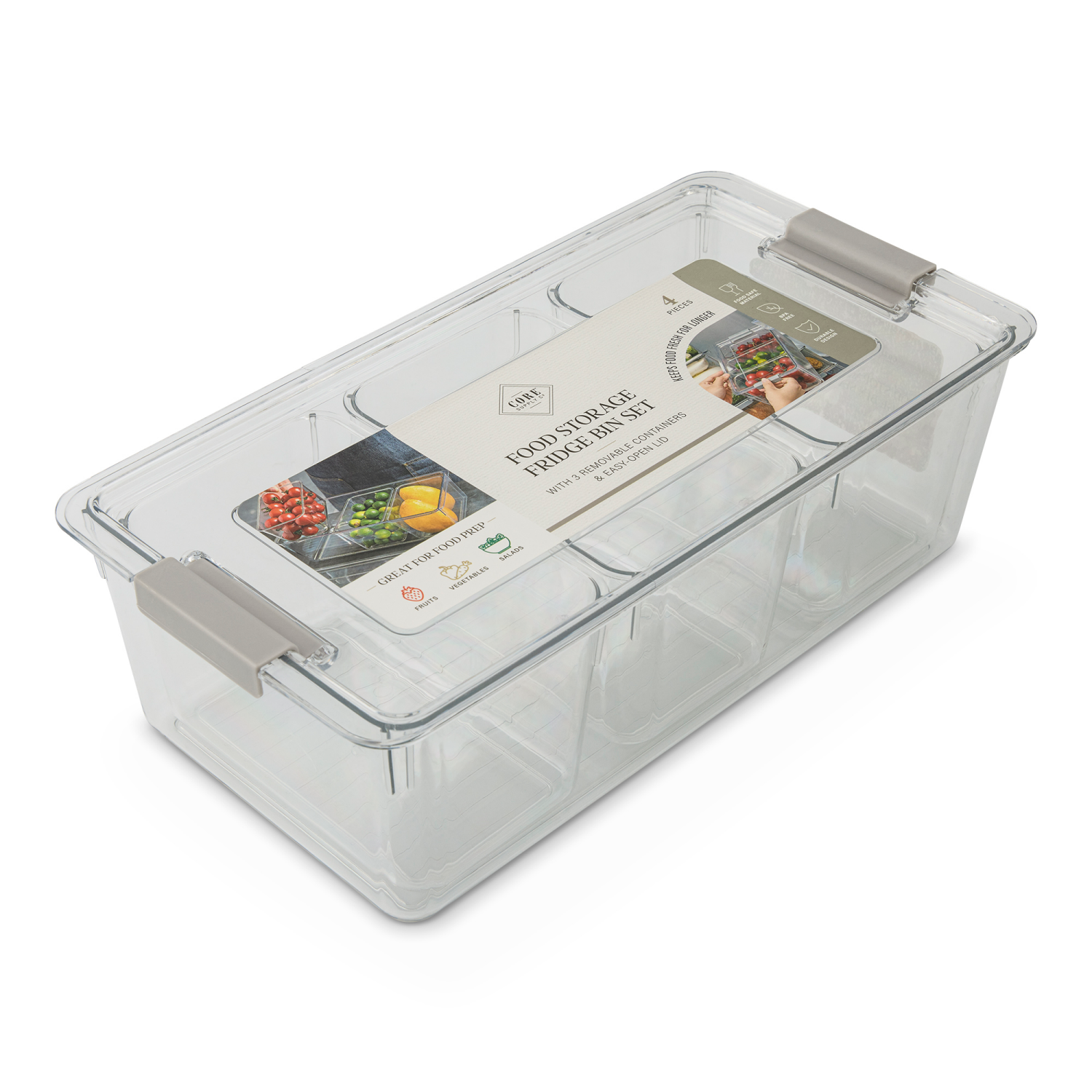 slide 1 of 3, CORE BAMBOO Core Fridge Bin Set, 4pc, 4 ct