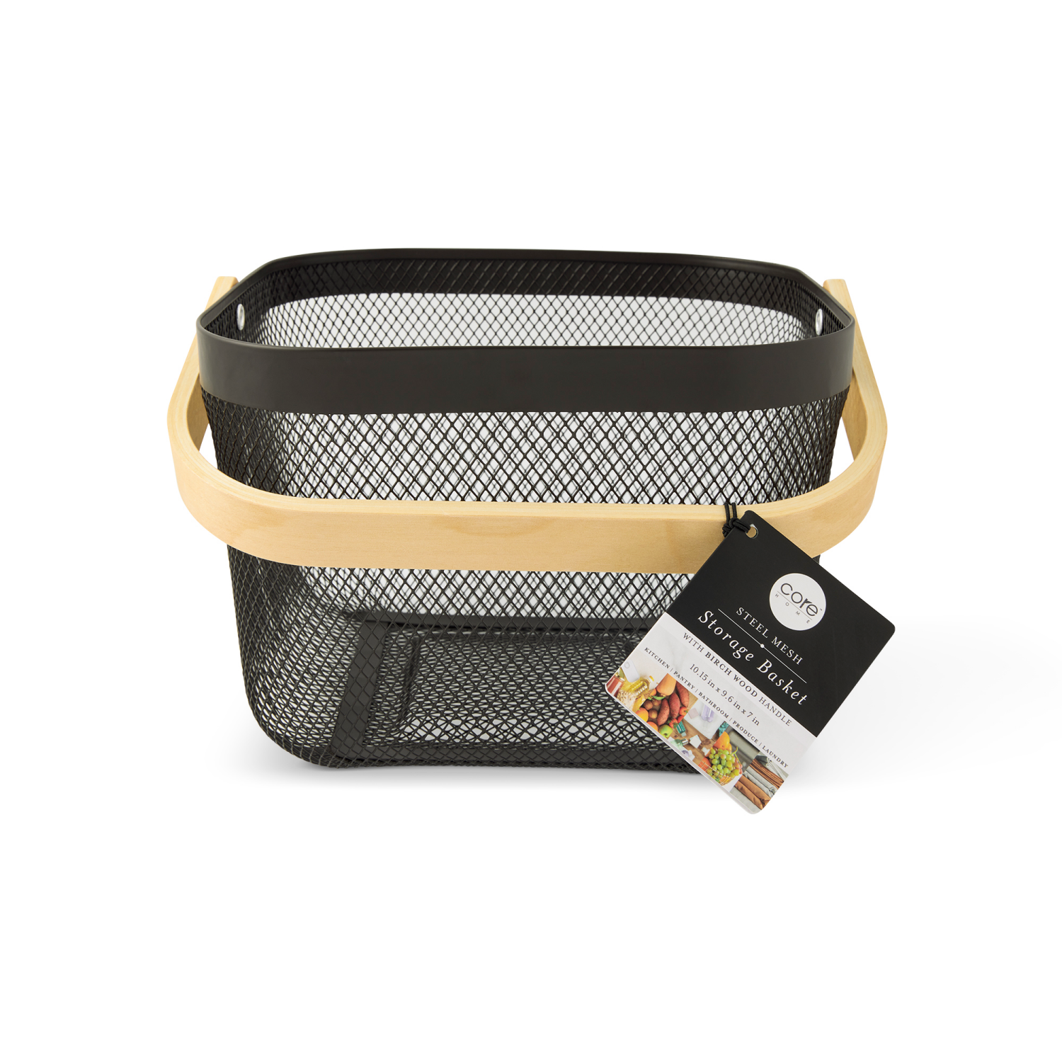 slide 1 of 2, CORE BAMBOO Core Metal Basket with Wood Handle, Black, 1 ct