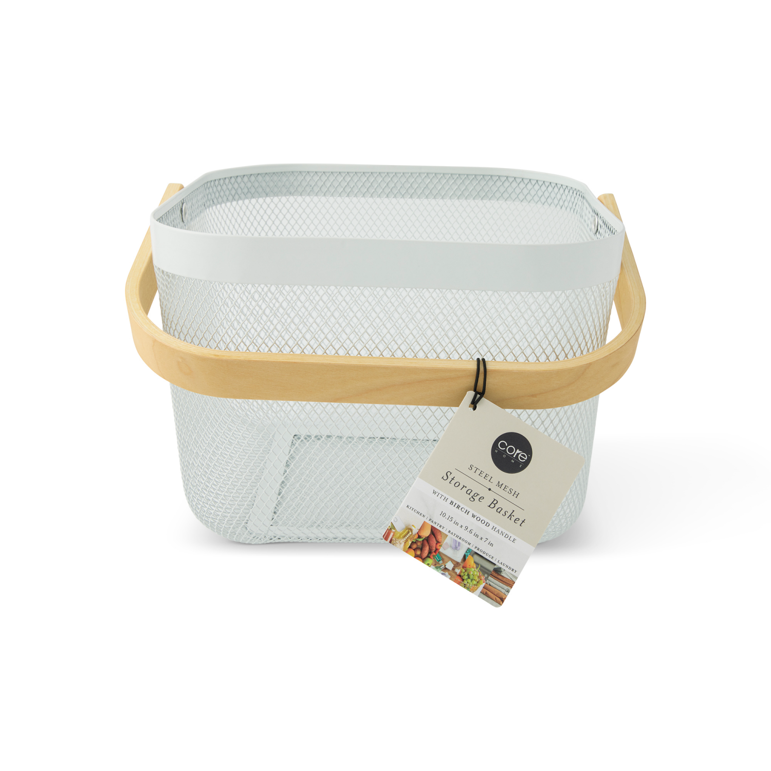 slide 1 of 2, CORE BAMBOO Core Metal Basket with Wood Handle, White, 1 ct