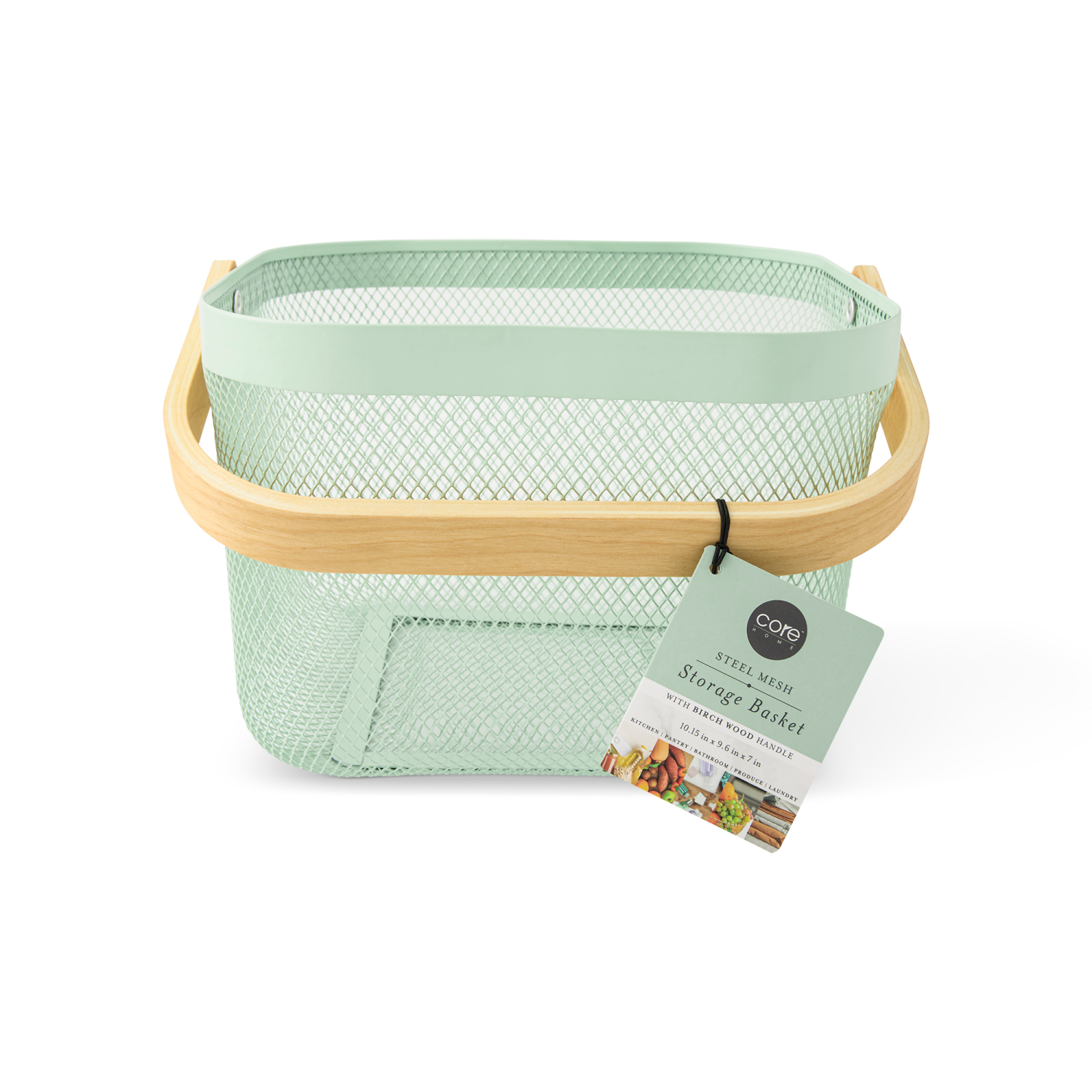 slide 1 of 2, CORE BAMBOO Core Metal Basket with Wood Handle, Mint, 1 ct