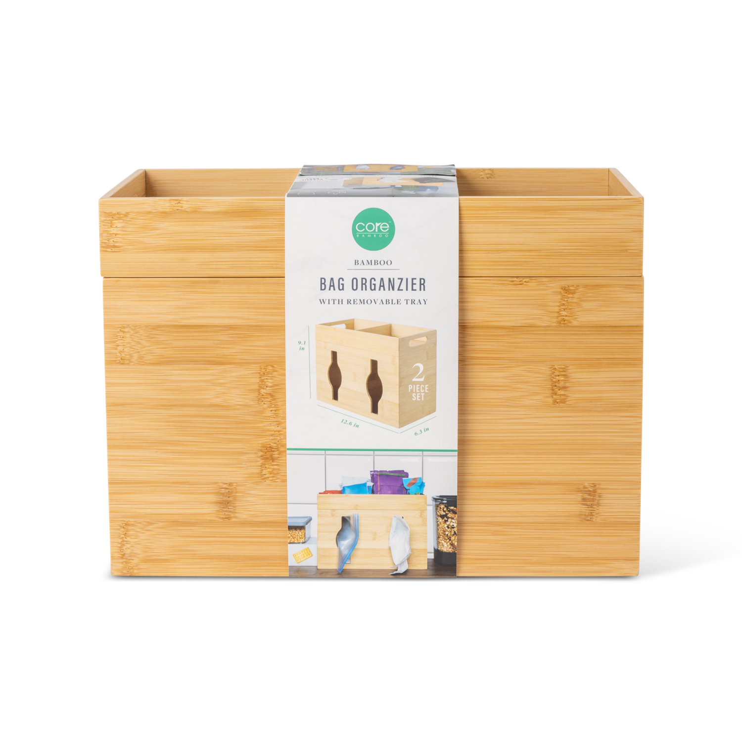 slide 4 of 7, Core Bamboo Plastic Bag Organization, 2-Section, 1 ct