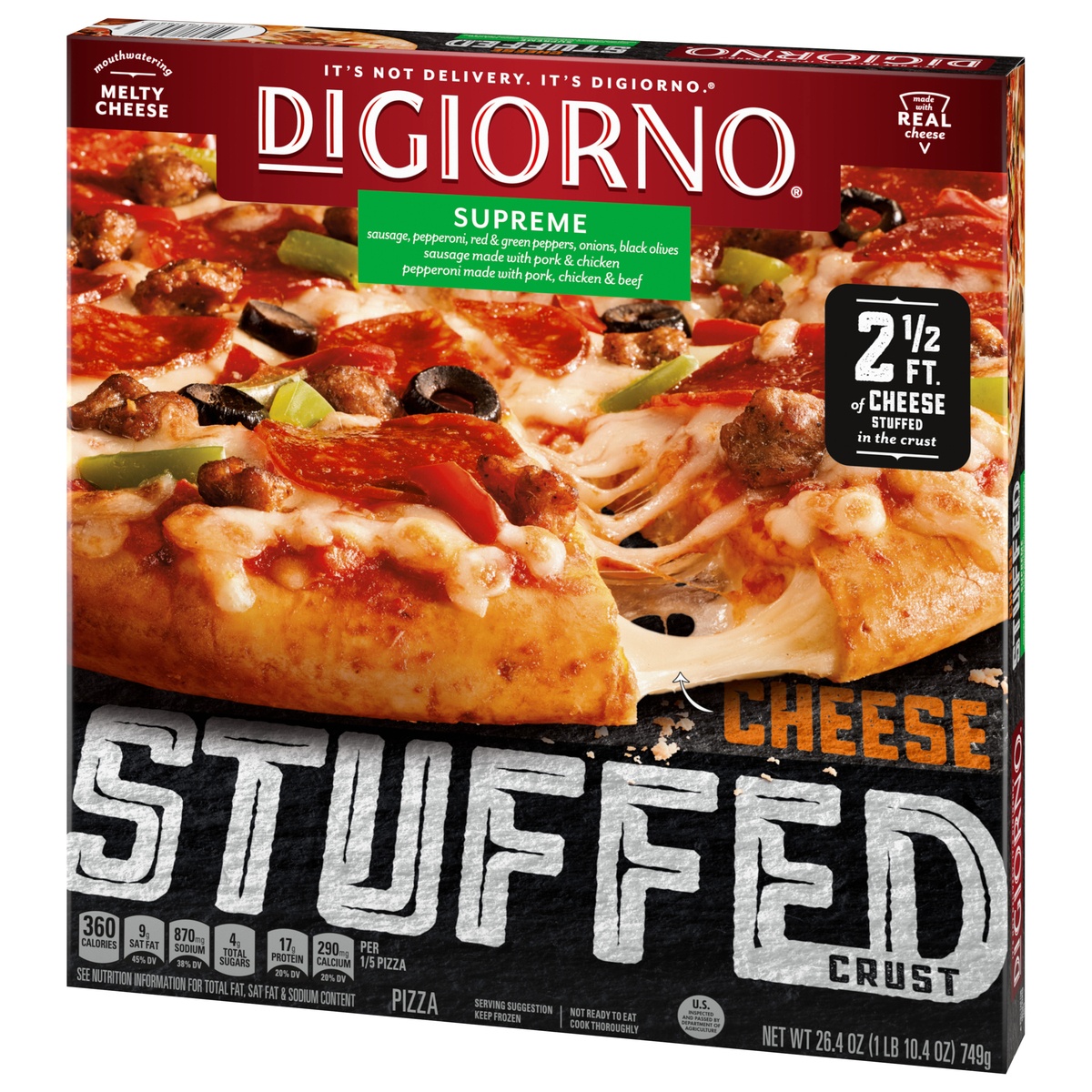 slide 5 of 11, DIGIORNO Supreme Frozen Pizza on a Cheese Stuffed Crust, 26.4 oz