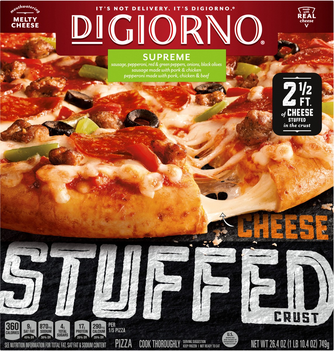 slide 5 of 8, DiGiorno Cheese Stuffed Crust Supreme Pizza, 26.4 oz