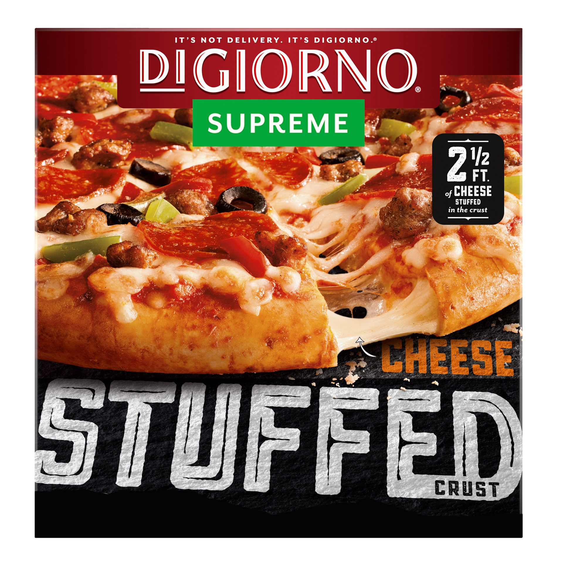 slide 1 of 8, DIGIORNO Frozen Pizza - Supreme Pizza - Stuffed Crust Pizza, 26.4 oz