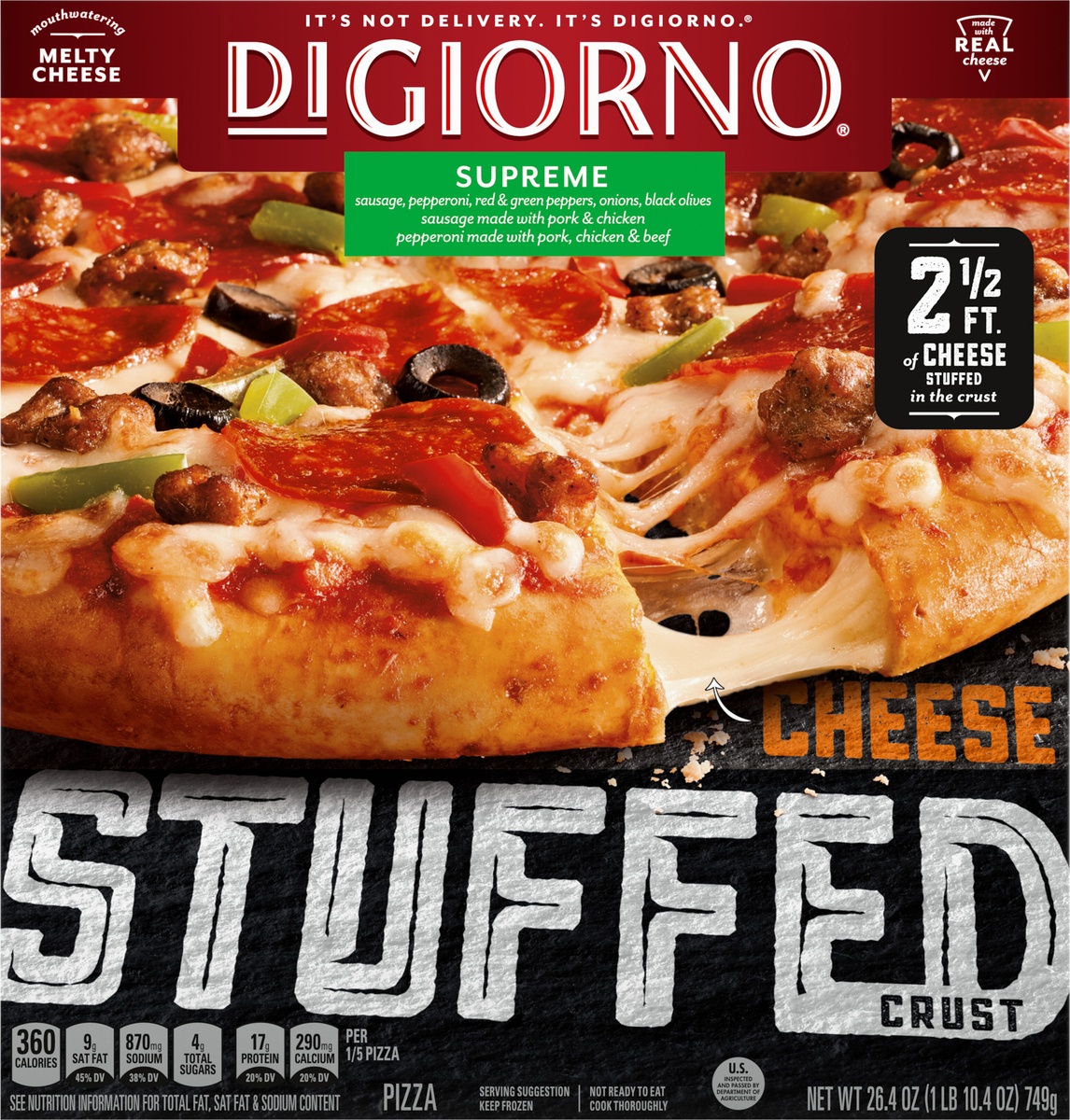 slide 11 of 11, DIGIORNO Supreme Frozen Pizza on a Cheese Stuffed Crust, 26.4 oz