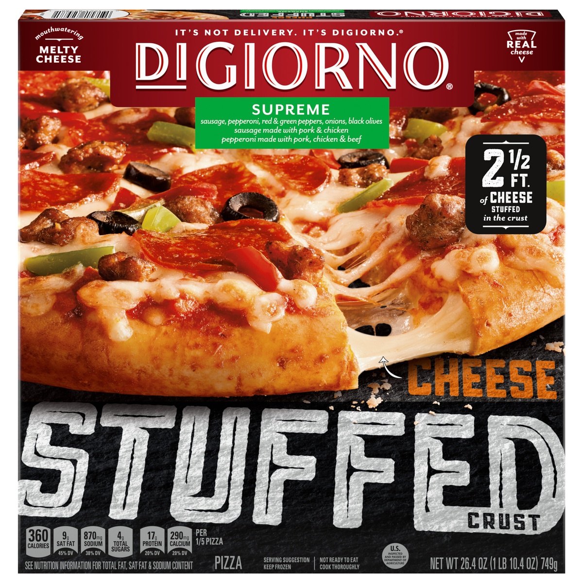 slide 4 of 11, DIGIORNO Supreme Frozen Pizza on a Cheese Stuffed Crust, 26.4 oz