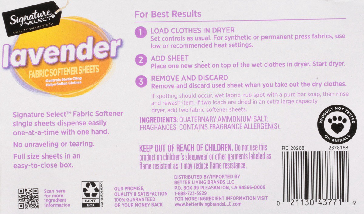 slide 5 of 9, Signature Select Lavender Fabric Softener Sheets 240 ea, 240 ct