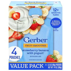 Gerber Fruit Smoothie Toddler Baby Food Pouch - Strawberry Banana With Yogurt
