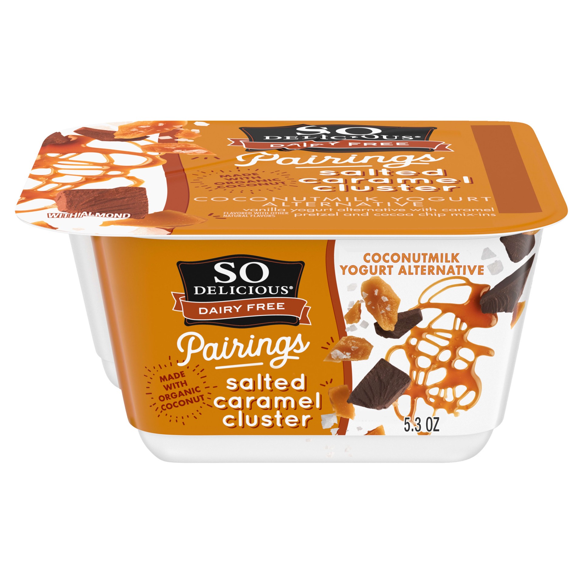 slide 1 of 9, So Delicious Dairy Free Pairings Coconut Milk Yogurt Alternative, Salted Caramel Cluster, 5.3 oz., 5.3 oz