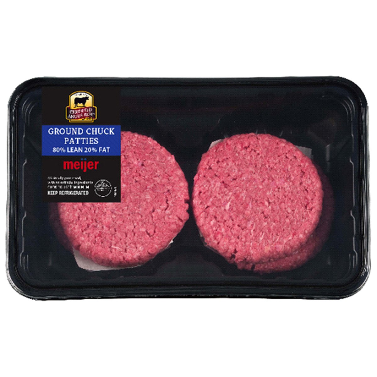 slide 1 of 1, FRESH FROM MEIJER Certified Angus Beef 80/20 Ground Beef Chuck Patties, 4 Patties, 21.32 oz